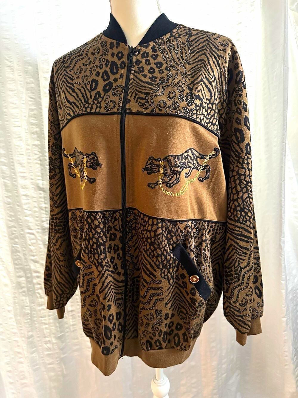 Rafael Women’s Plus 1X Brown/Black Animal Print Full Zip Jacket w/ Pockets